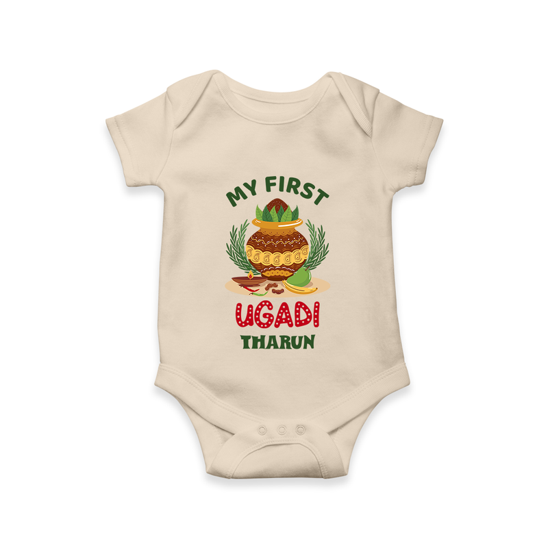 My First Ugadi Ð Festive Vibes With Our Customized Romper For Babies With Name - IVORY - 0 - 3 Months Old (Chest 16")