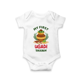 My First Ugadi Ð Festive Vibes With Our Customized Romper For Babies With Name - WHITE - 0 - 3 Months Old (Chest 16")