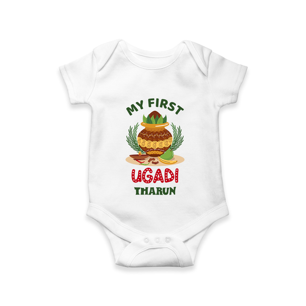 My First Ugadi Ð Festive Vibes With Our Customized Romper For Babies With Name - WHITE - 0 - 3 Months Old (Chest 16")