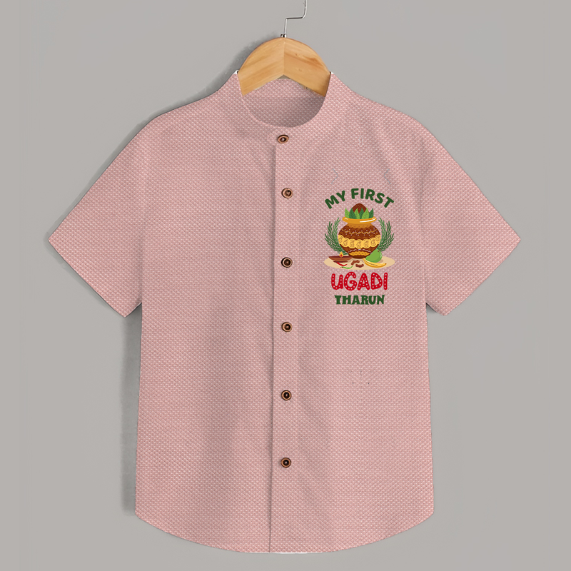 My First Ugadi Ð Festive Vibes With Our Customized Shirt For kids With Name - PEACH - 0 - 6 Months Old (Chest 23")