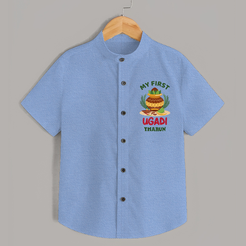 My First Ugadi Ð Festive Vibes With Our Customized Shirt For kids With Name - SKY BLUE - 0 - 6 Months Old (Chest 23")