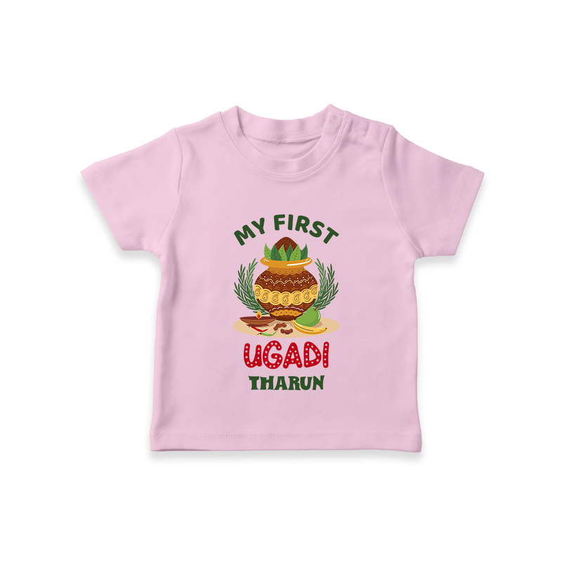 My First Ugadi Ð Festive Vibes With Our Customized T-Shirt For kids With Name - PINK - 0-5 Months Old (Chest 17")