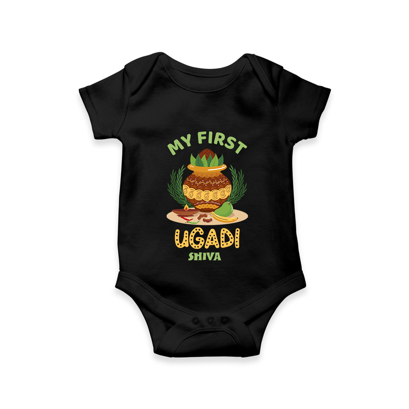 My First Ugadi Ð Festive Vibes With Our Customized Romper For Babies With Name - BLACK - 0 - 3 Months Old (Chest 16")