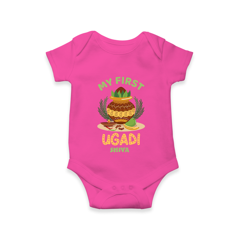 My First Ugadi Ð Festive Vibes With Our Customized Romper For Babies With Name - HOT PINK - 0 - 3 Months Old (Chest 16")