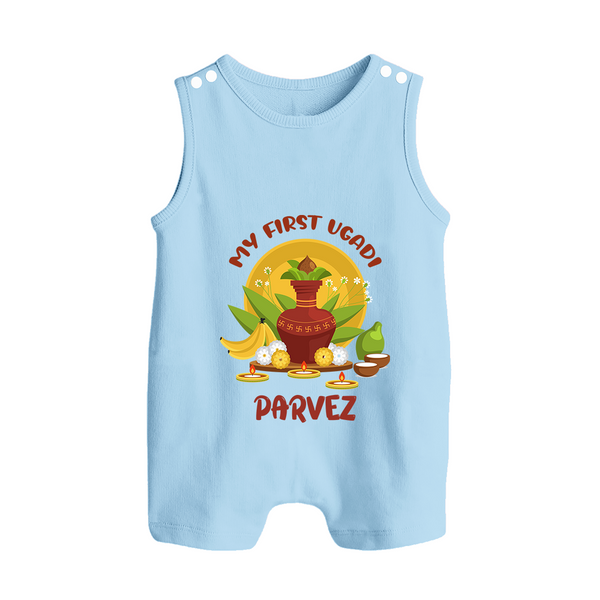 My First Ugadi Celebration – Custom Name Baby Romper Suit - BABY BLUE - 0 - 5 Months Old (Chest 18")