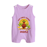 My First Ugadi Celebration – Custom Name Baby Romper Suit - LILAC - 0 - 5 Months Old (Chest 18")