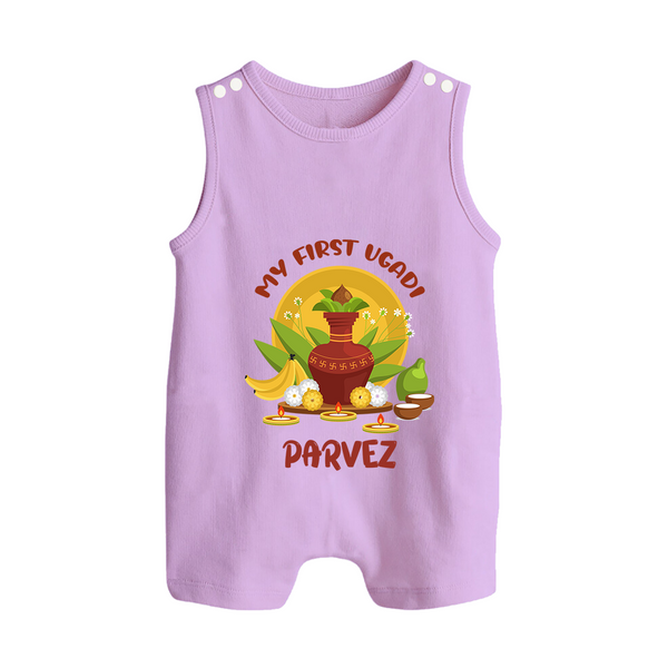 My First Ugadi Celebration – Custom Name Baby Romper Suit - LILAC - 0 - 5 Months Old (Chest 18")