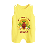 My First Ugadi Celebration – Custom Name Baby Romper Suit - PASTEL YELLOW - 0 - 5 Months Old (Chest 18")