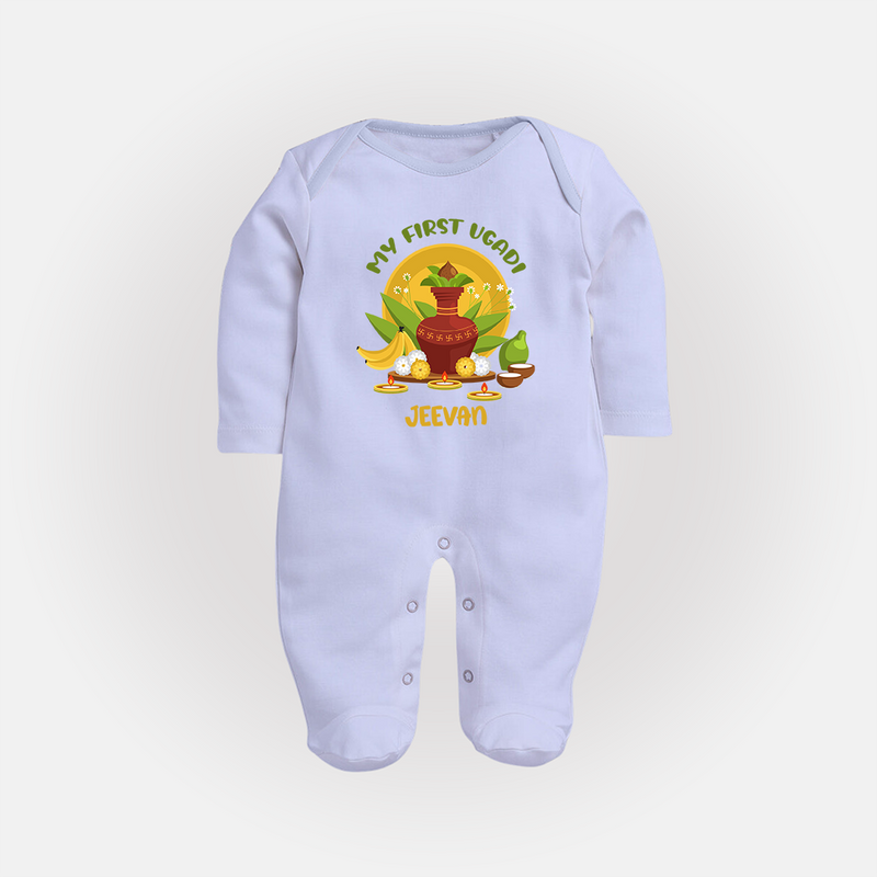 My First Ugadi Ð A Sweet Start With Our Customized Sleep Suit For Babies With Name - BABY BLUE - New Born (Chest 7.5")