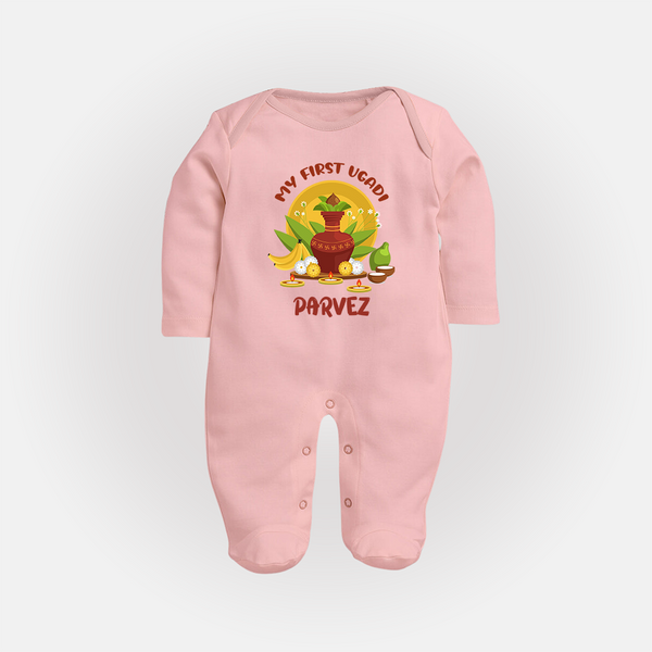 My First Ugadi Celebration – Custom Name Baby Fullbody Suit - BABY PINK - New Born (Chest 7.5")