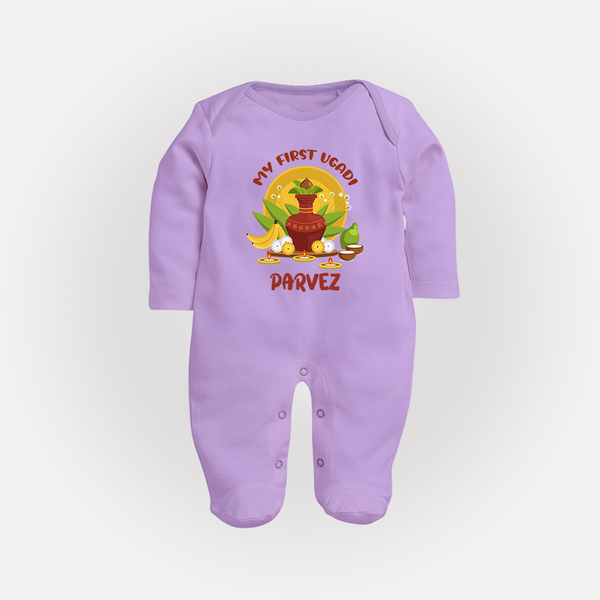 My First Ugadi Celebration – Custom Name Baby Fullbody Suit - LILAC - New Born (Chest 7.5")