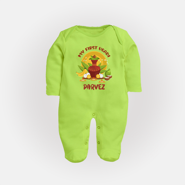 My First Ugadi Celebration – Custom Name Baby Fullbody Suit - LIME GREEN - New Born (Chest 7.5")