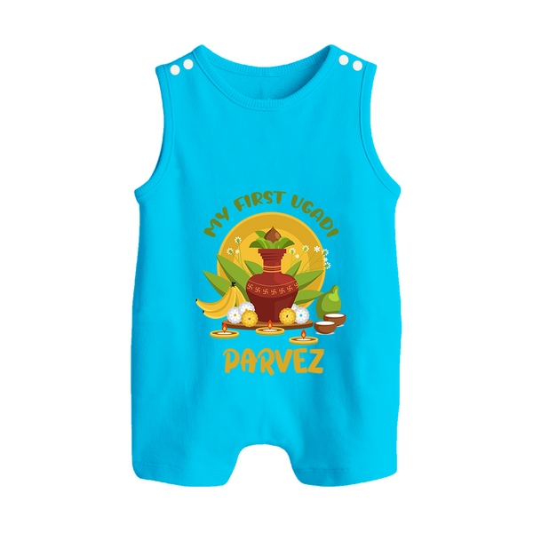 My First Ugadi Celebration – Custom Name Baby Romper Suit - SKY BLUE - 0 - 5 Months Old (Chest 18")
