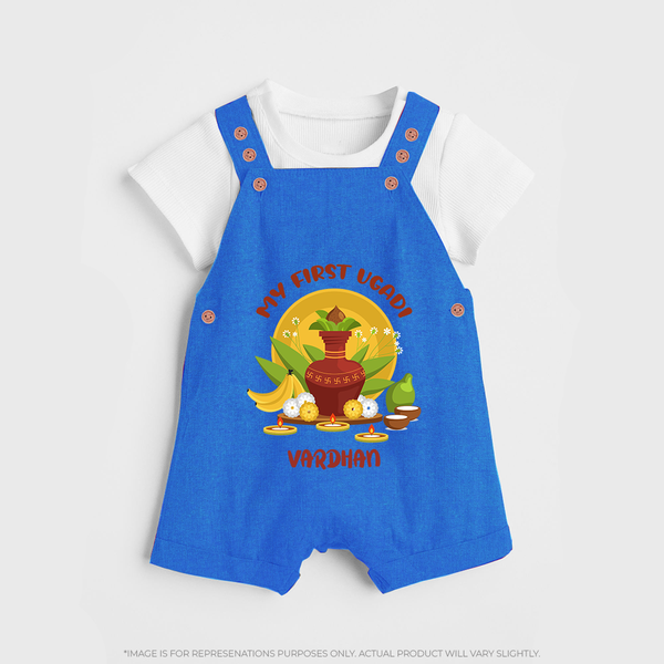 My First Ugadi Ð A Sweet Start With Our Customized Dungaree Set For kids With Name - COBALT BLUE - 0 - 5 Months Old (Chest 18")