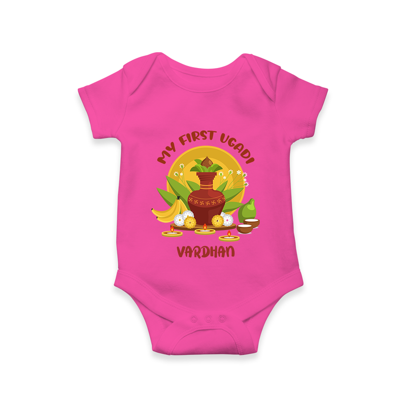 My First Ugadi Ð A Sweet Start With Our Customized Romper For Babies With Name - HOT PINK - 0 - 3 Months Old (Chest 16")