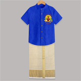 My First Ugadi Ð A Sweet Start With Our Customized Shirt And Dhoti For kids With Name - ROYAL BLUE - 0 - 6 Months Old (Chest-23") (Dhoti length-14")