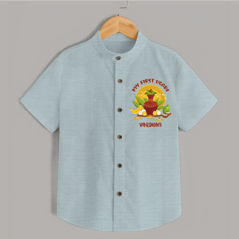 My First Ugadi Ð A Sweet Start With Our Customized Shirt For kids With Name - ARCTIC BLUE - 0 - 6 Months Old (Chest 23")