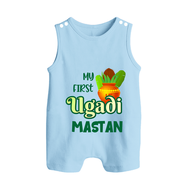 My First Ugadi Moment – Personalized Baby Romper Suit - BABY BLUE - 0 - 5 Months Old (Chest 18")