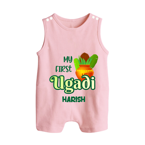 My First Ugadi Ð Puran Poli & Happiness With Our Customized Romper Suit For Babies With Name - BABY PINK - 0 - 5 Months Old (Chest 18")