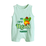 My First Ugadi Ð Puran Poli & Happiness With Our Customized Romper Suit For Babies With Name - MINT GREEN - 0 - 5 Months Old (Chest 18")