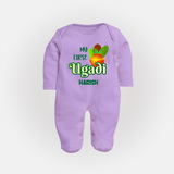 My First Ugadi Ð Puran Poli & Happiness With Our Customized Sleep Suit For Babies With Name - LILAC - New Born (Chest 7.5")