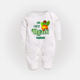 My First Ugadi Ð Puran Poli & Happiness With Our Customized Sleep Suit For Babies With Name - WHITE - New Born (Chest 7.5")