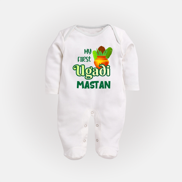 My First Ugadi Moment – Personalized Baby Fullbody Suit - WHITE - New Born (Chest 7.5")