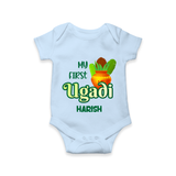 My First Ugadi Ð Puran Poli & Happiness With Our Customized Romper For Babies With Name - BABY BLUE - 0 - 3 Months Old (Chest 16")