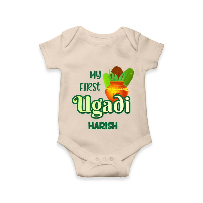 My First Ugadi Ð Puran Poli & Happiness With Our Customized Romper For Babies With Name - IVORY - 0 - 3 Months Old (Chest 16")