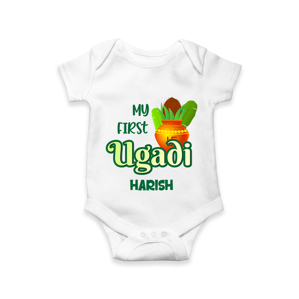 My First Ugadi Ð Puran Poli & Happiness With Our Customized Romper For Babies With Name - WHITE - 0 - 3 Months Old (Chest 16")