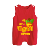 My First Ugadi Ð Puran Poli & Happiness With Our Customized Romper Suit For Babies With Name - RED - 0 - 5 Months Old (Chest 18")