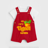 My First Ugadi Ð A Year of Blessings With Our Customized Dungaree Set For kids With Name - RED - 0 - 5 Months Old (Chest 18")