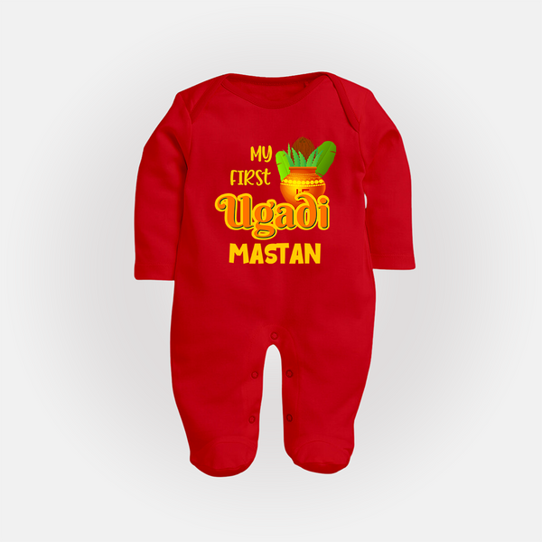 My First Ugadi Moment – Personalized Baby Fullbody Suit - RED - New Born (Chest 7.5")