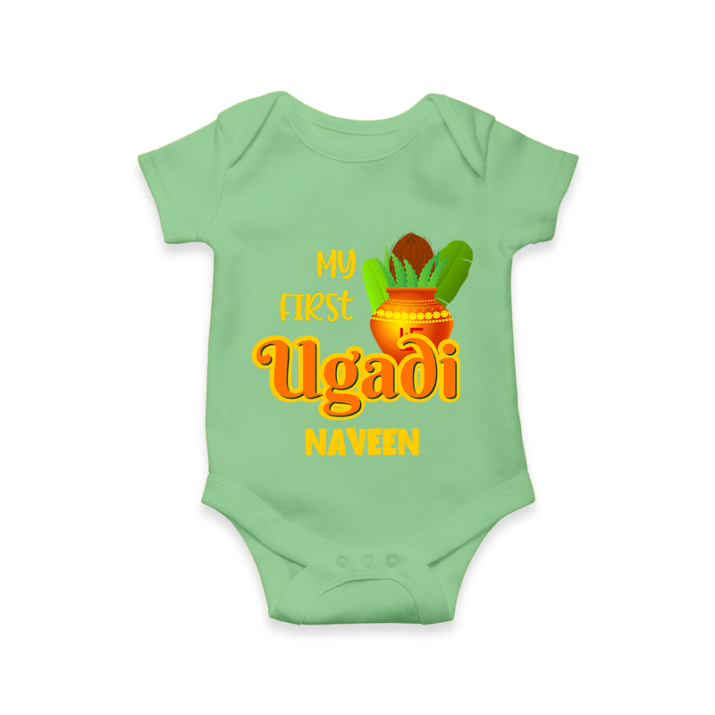 My First Ugadi Ð Puran Poli & Happiness With Our Customized Romper For Babies With Name - GREEN - 0 - 3 Months Old (Chest 16")