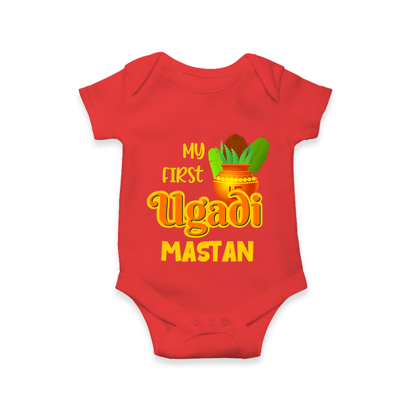 My First Ugadi Moment – Personalized Baby Romper - RED - New Born (Chest 14")