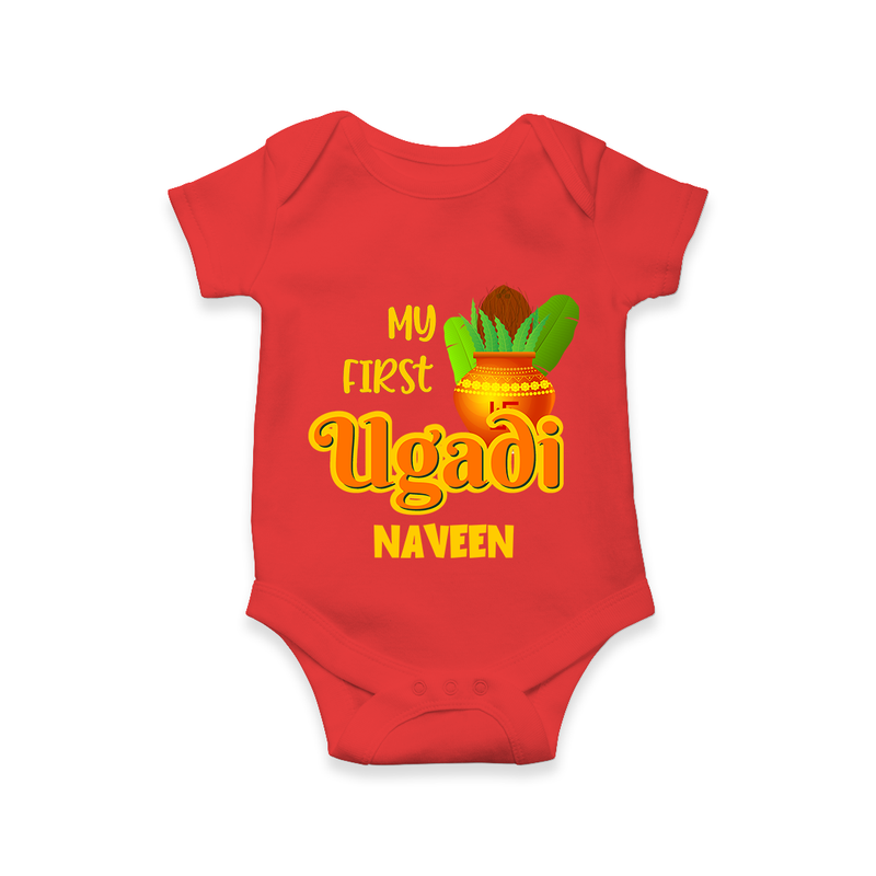 My First Ugadi Ð Puran Poli & Happiness With Our Customized Romper For Babies With Name - RED - 0 - 3 Months Old (Chest 16")