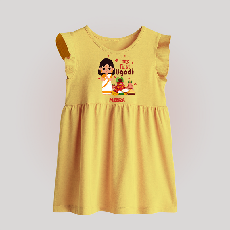 My First Ugadi Ð A Year of Blessings With Our Customized Baby Frock For Babies With Name - YELLOW - 0 - 3 Months Old (Chest 17")