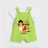 My First Ugadi Ð A Year of Blessings With Our Customized Dungaree Set For kids With Name - GREEN - 0 - 5 Months Old (Chest 18")