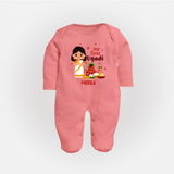 My First Ugadi Ð A Year of Blessings With Our Customized Sleep Suit For Babies With Name - PEACH - New Born (Chest 7.5")