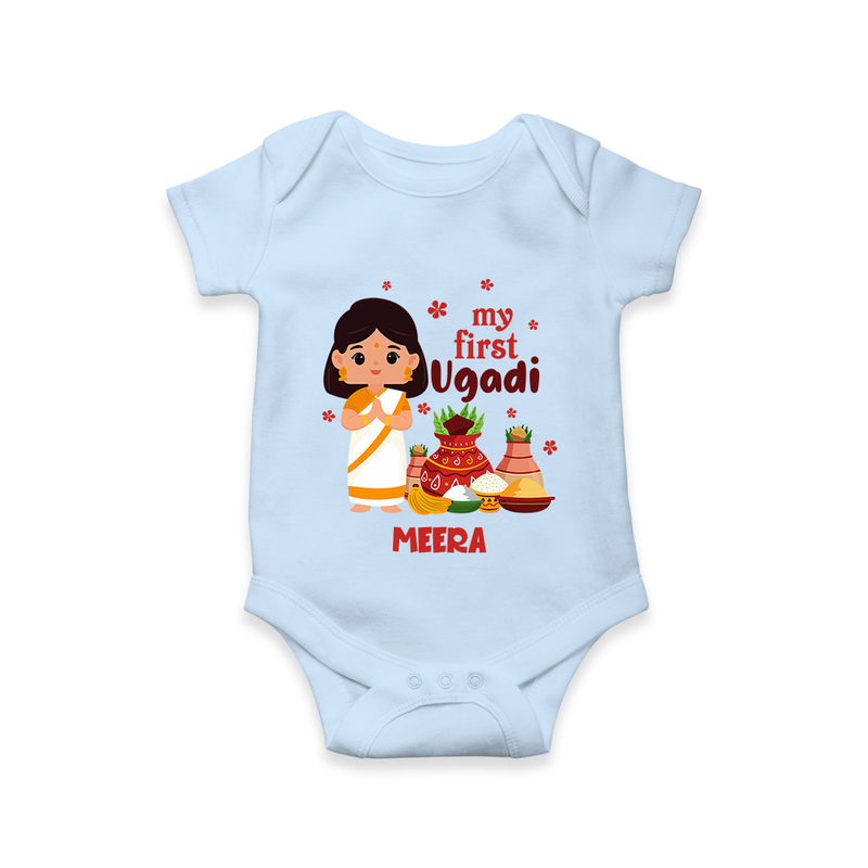 My First Ugadi Ð A Year of Blessings With Our Customized Romper For Babies With Name - BABY BLUE - 0 - 3 Months Old (Chest 16")