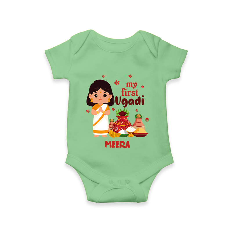 My First Ugadi Ð A Year of Blessings With Our Customized Romper For Babies With Name - GREEN - 0 - 3 Months Old (Chest 16")