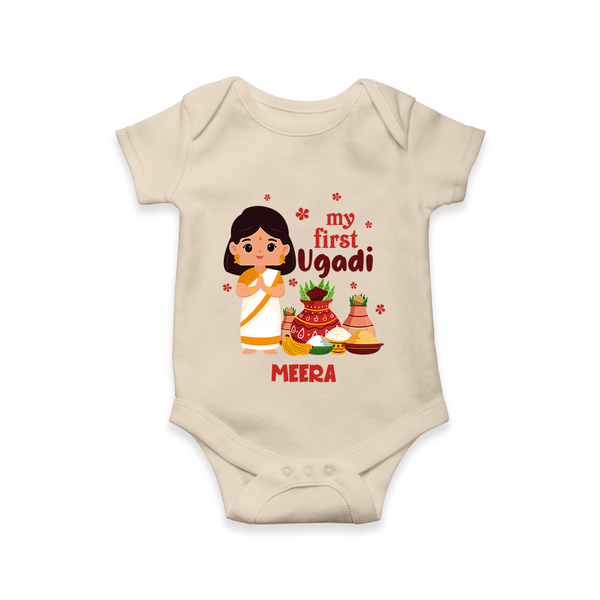 My First Ugadi Ð A Year of Blessings With Our Customized Romper For Babies With Name - IVORY - 0 - 3 Months Old (Chest 16")