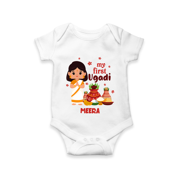 My First Ugadi Ð A Year of Blessings With Our Customized Romper For Babies With Name - WHITE - 0 - 3 Months Old (Chest 16")