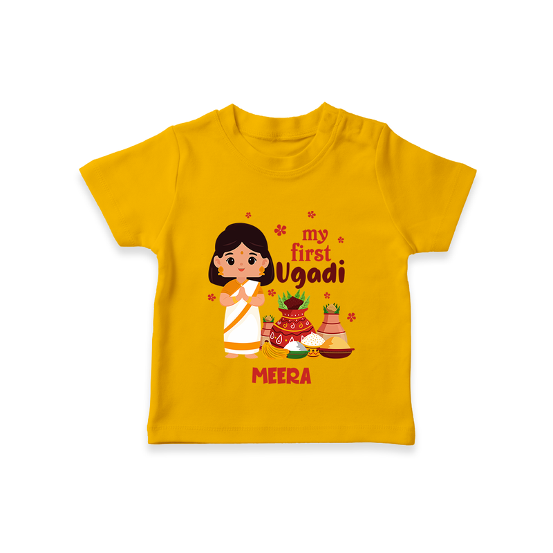 My First Ugadi Ð A Year of Blessings With Our Customized T-Shirt For kids With Name - CHROME YELLOW - 0-5 Months Old (Chest 17")