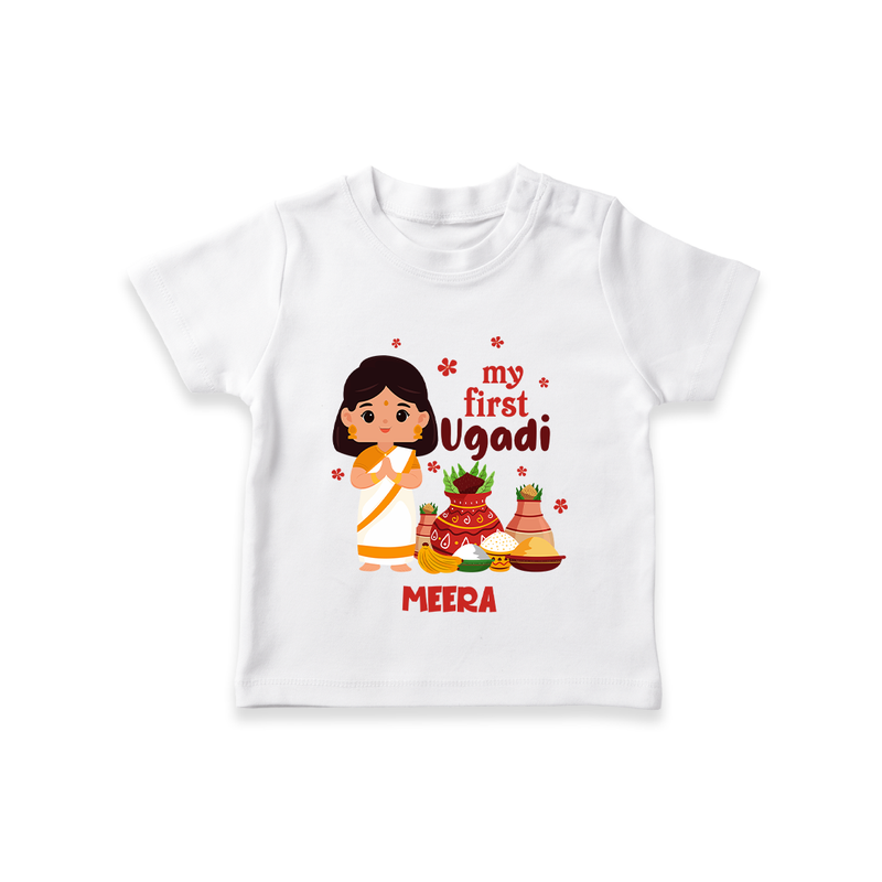 My First Ugadi Ð A Year of Blessings With Our Customized T-Shirt For kids With Name - WHITE - 0-5 Months Old (Chest 17")