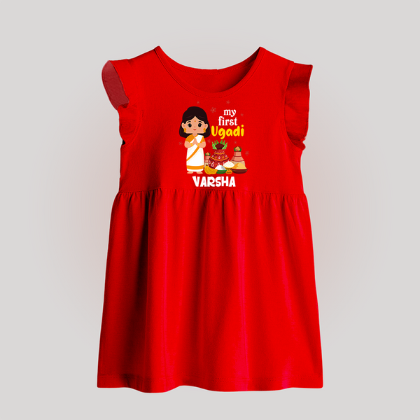 My First Ugadi Ð A Year of Blessings With Our Customized Baby Frock For Babies With Name - RED - 0 - 3 Months Old (Chest 17")