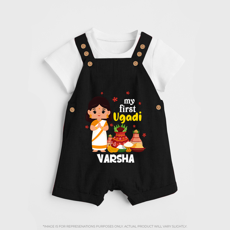 My First Ugadi Ð A Year of Blessings With Our Customized Dungaree Set For kids With Name - BLACK - 0 - 5 Months Old (Chest 18")