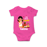 My First Ugadi Ð A Year of Blessings With Our Customized Romper For Babies With Name - HOT PINK - 0 - 3 Months Old (Chest 16")