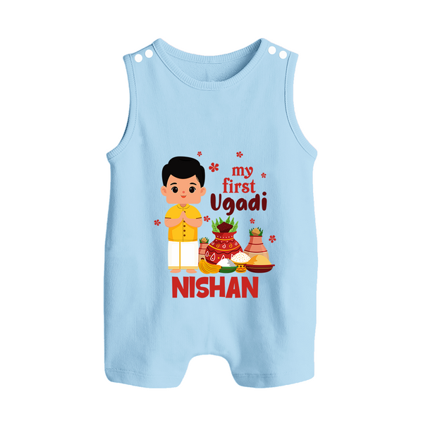 My First Ugadi – Personalized Unisex Baby Romper Suit - BABY BLUE - 0 - 5 Months Old (Chest 18")