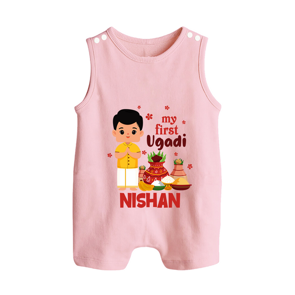My First Ugadi – Personalized Unisex Baby Romper Suit - BABY PINK - 0 - 5 Months Old (Chest 18")